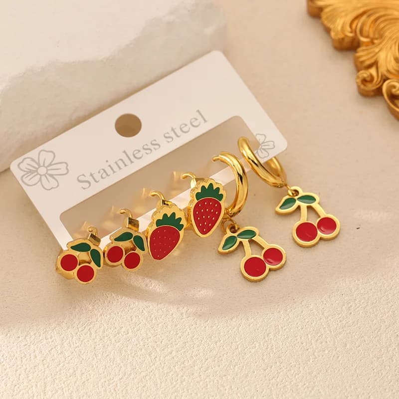 チェリー&ストロベリー フープピアス 3ペアセット