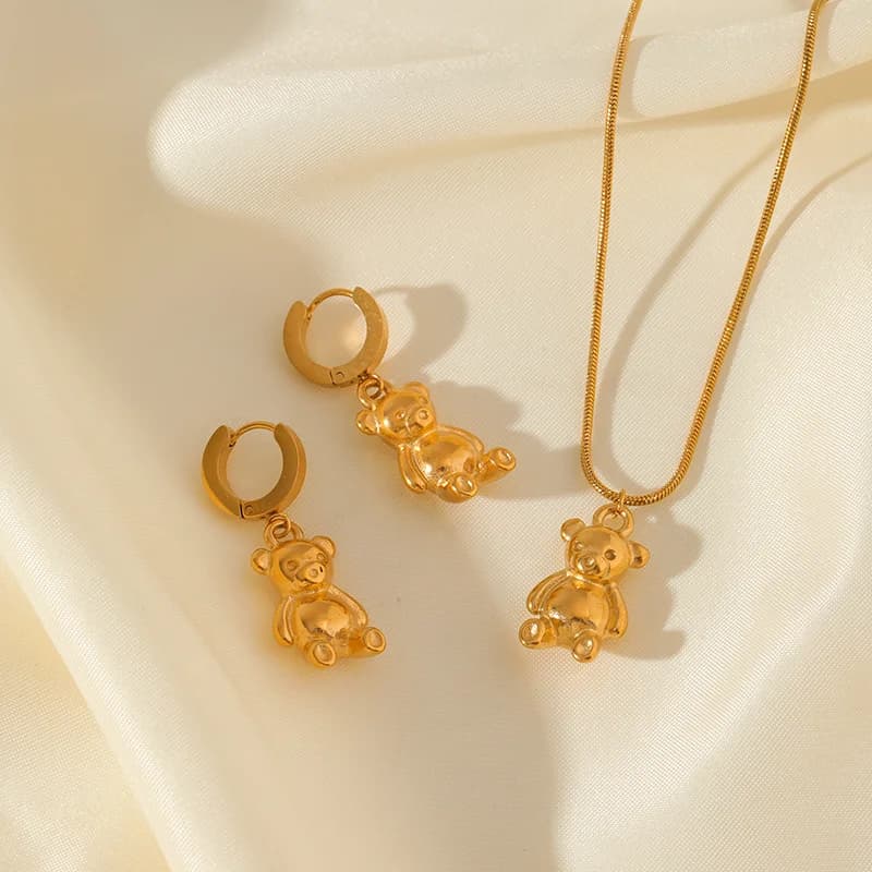 ベア フラワー ネックレス＆ピアスセット ゴールド