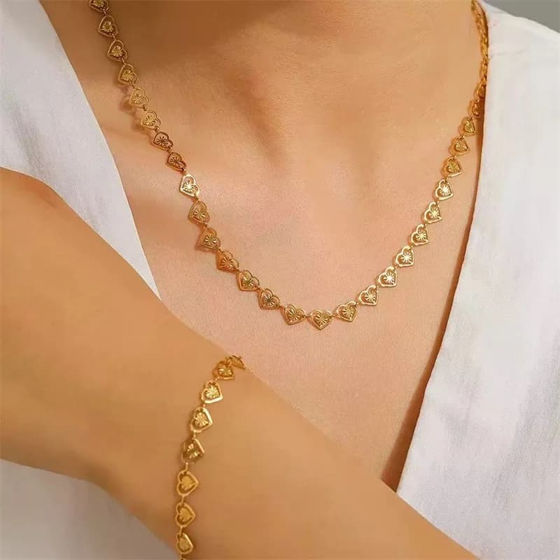 シルバー ハート ネックレス・ブレスレット・ピアス セット