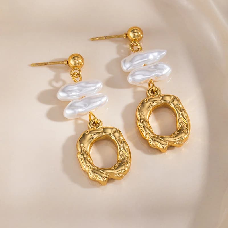 不規則パール タッセル ドロップピアス