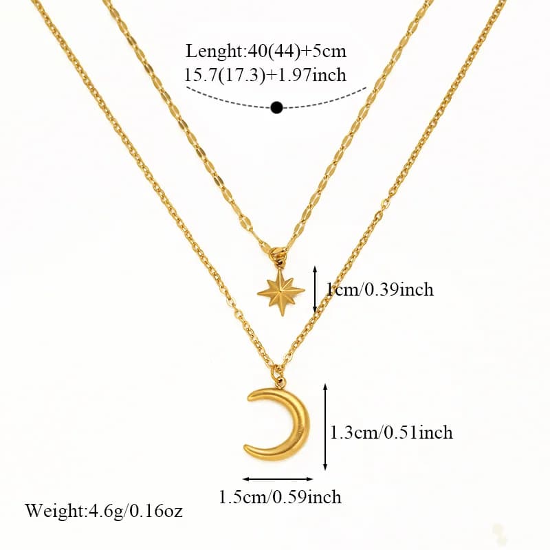 レトロ スタームーン ペンダント ネックレス、ゴールドメッキ