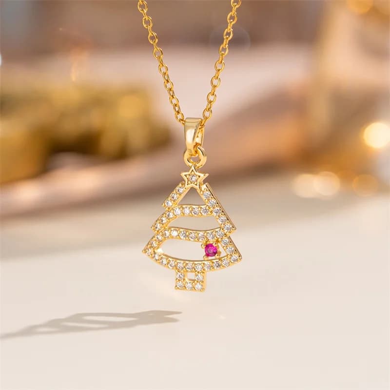 エナメル クリスマス ソリ ペンダント ネックレス