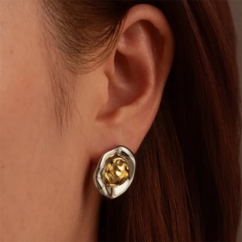 ステンレス製 ジオメトリックフープピアス