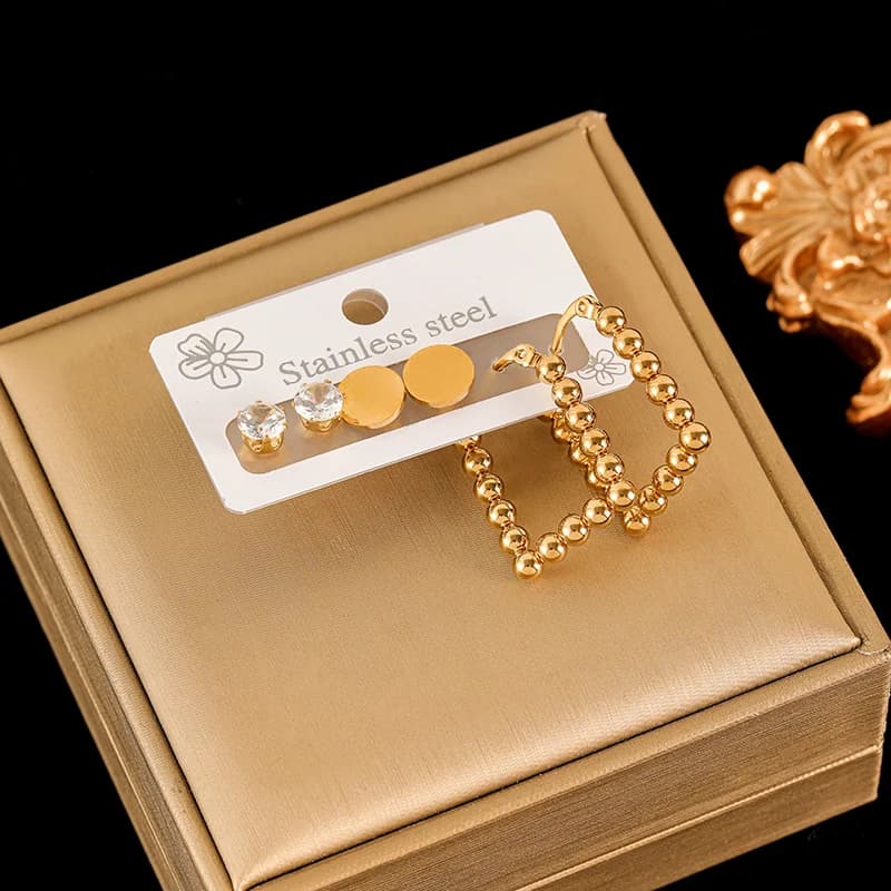 ハート ホワイトジルコニア ピアス セット, ゴールドメッキ