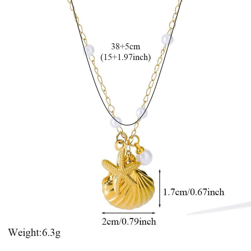 ゴールド ヒトデ・貝殻・パール ネックレス＆ピアス セット