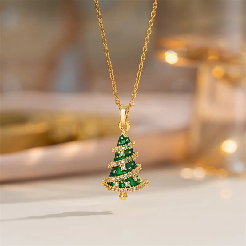 エナメル クリスマス ソリ ペンダント ネックレス