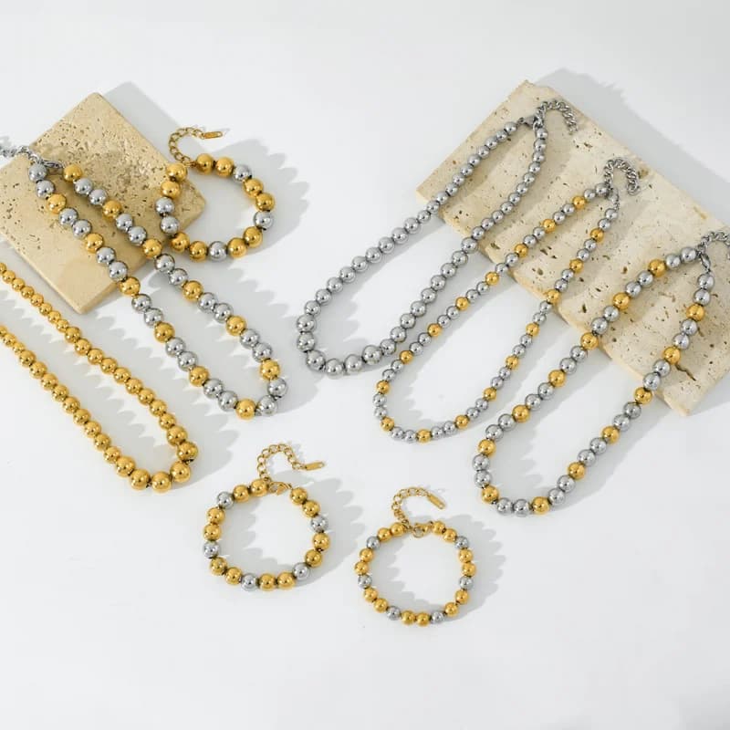 ソリッドビーズ ネックレス＆ブレスレット セット、2色展開