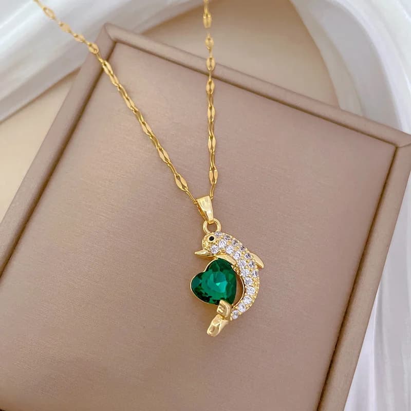 キュービックジルコニア デルフィン ペンダントネックレス
