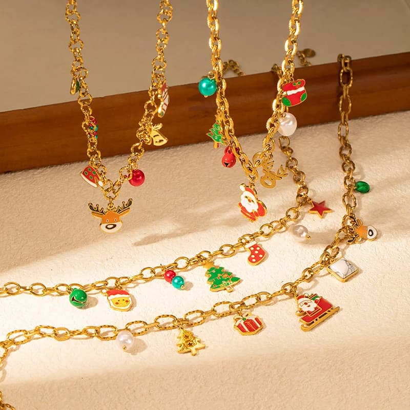 クリスマス スノーマン トナカイ ツリー ペンダントネックレス