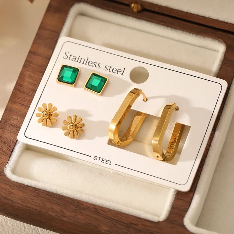 グリーンジルコン フラワーピアス 3点セット