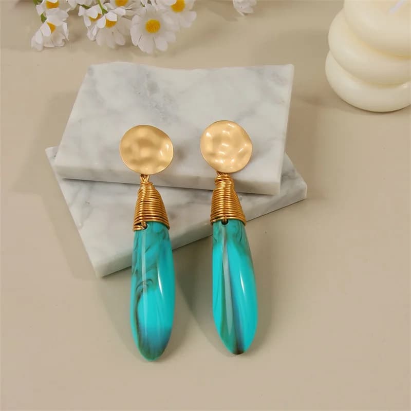 ボヘミアン レジン ドロップ ダングルピアス
