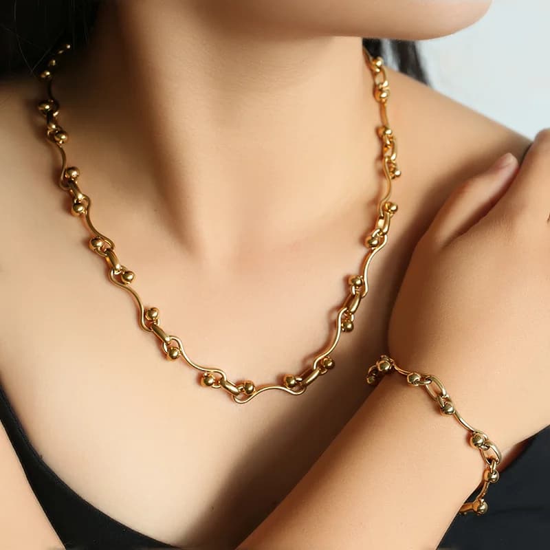 ラウンドビーズ ハンドメイド ネックレス＆ブレスレットセット