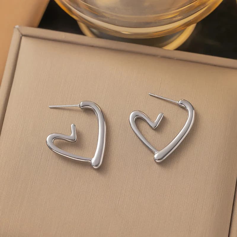 ハート型 スタッドピアス earrings, ステンレススチール