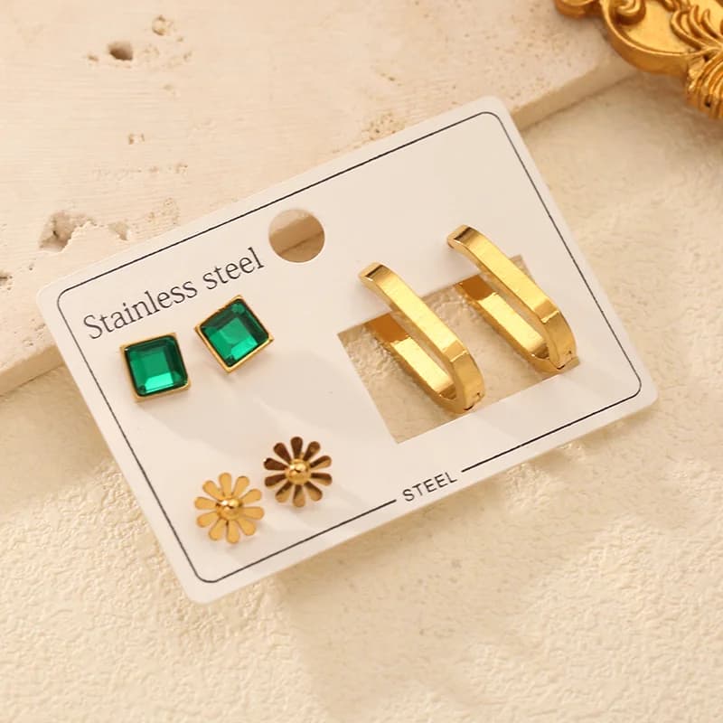 グリーンジルコン フラワーピアス 3点セット