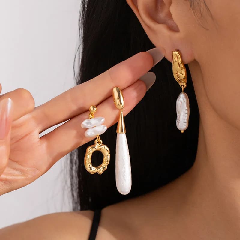 不規則パール タッセル ドロップピアス