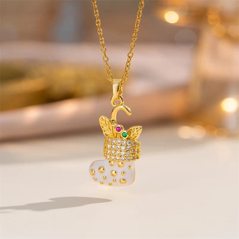 エナメル クリスマス ソリ ペンダント ネックレス