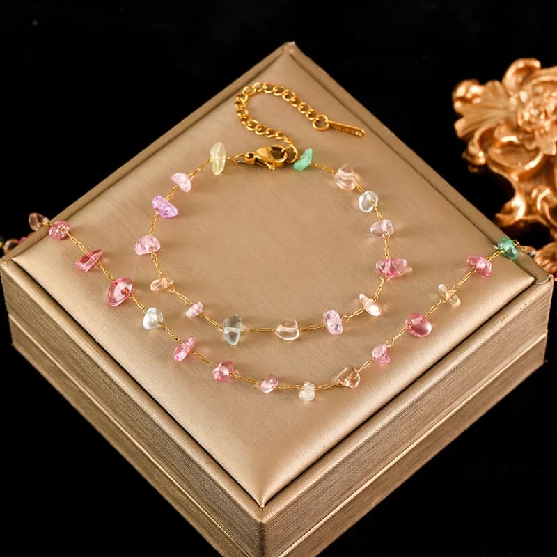 カラフルアクリルストーン ネックレス&ブレスレットセット