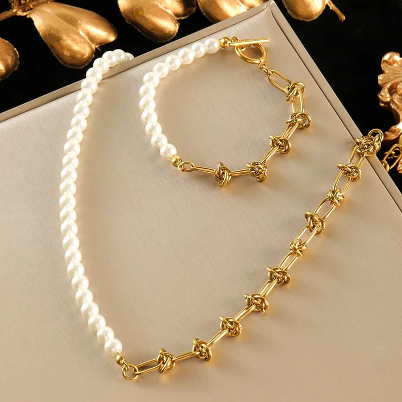アシンメトリー パール ネックレス＆ブレスレットセット シルバー