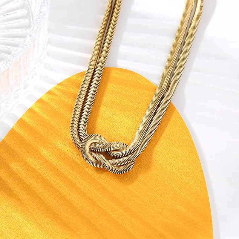 ノットチェーンネックレス、18K ゴールドメッキ