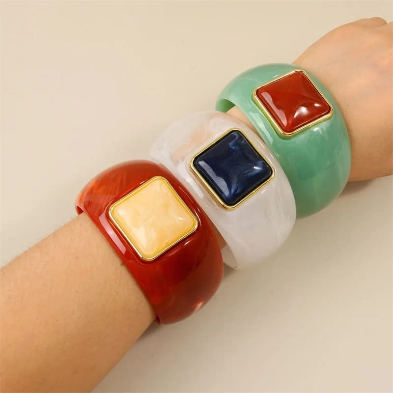 スクエア アクリルレジン ジオメトリック バングルブレスレット レディース