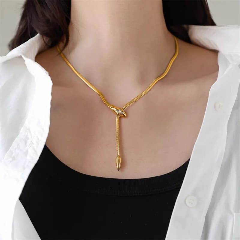スネークヘッド ロングペンダント Y字ネックレス