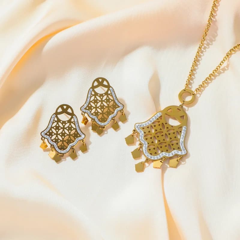 ヴィンテージ風 アイ＆ハンド チャーム ネックレス＆ピアス セット