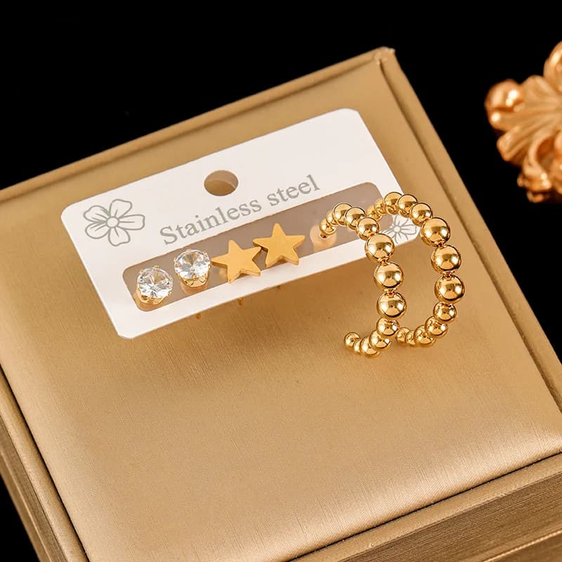 ハート ホワイトジルコニア ピアス セット, ゴールドメッキ