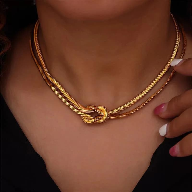 ノットチェーンネックレス、18K ゴールドメッキ