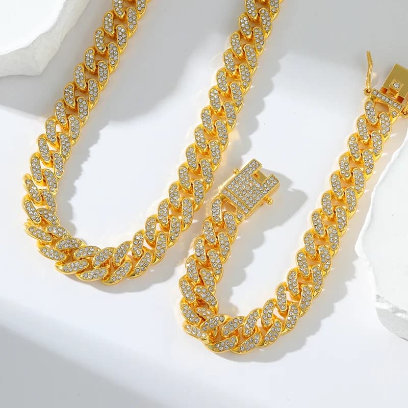 厚手キューバン ネックレス & ブレスレット セット シルバー